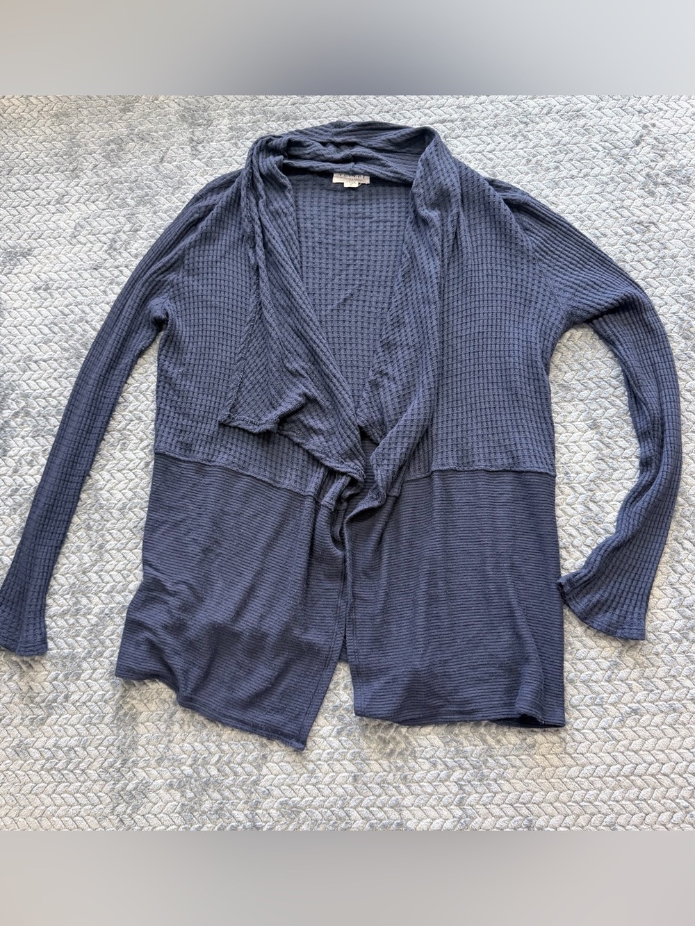 Velvet by Graham & Spencer Navy Blue Waffle Knit Drape Front Cardigan Size Med
